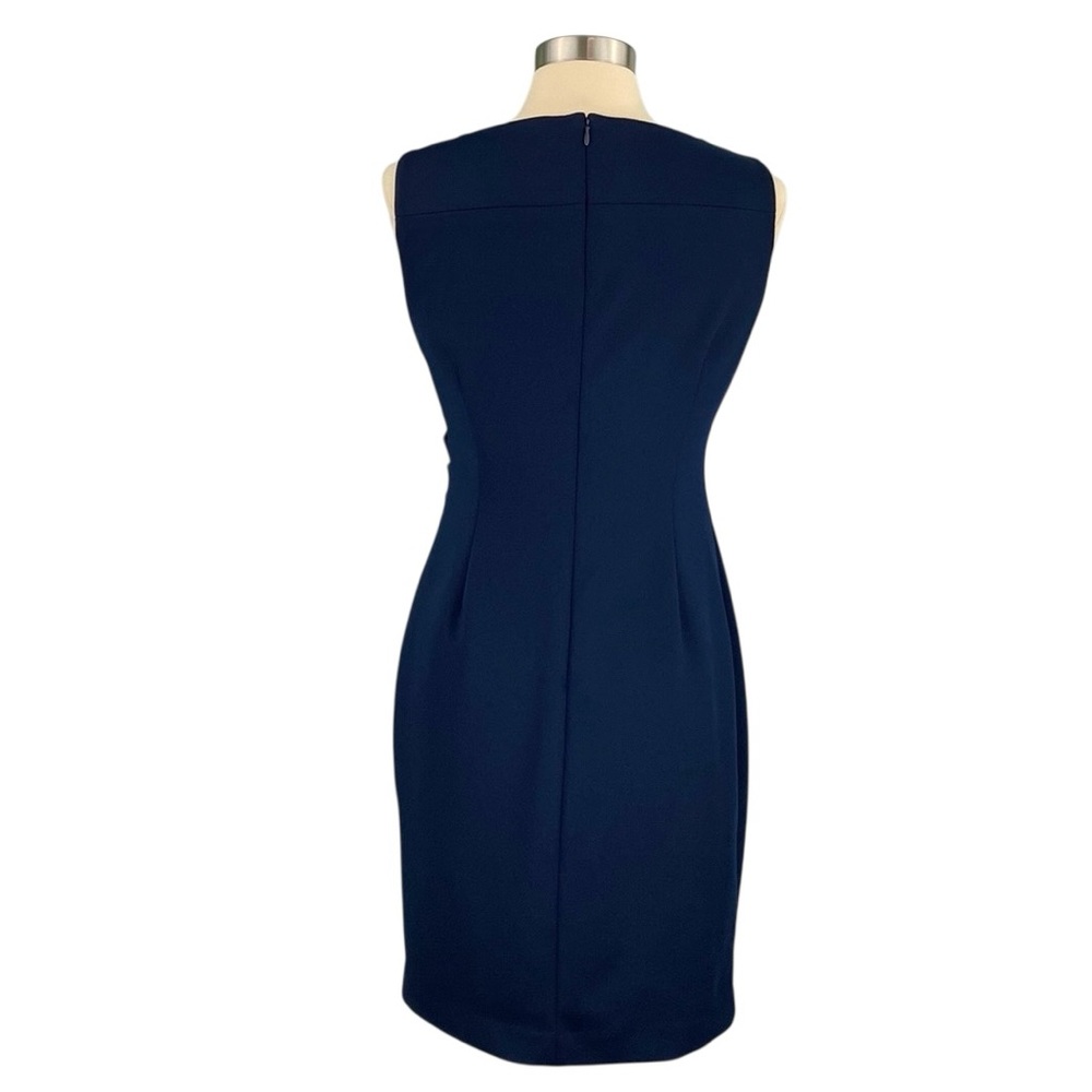 Calvin Klein Navy Blue Side Pleated Classic Sleeveless Midi BodyCon Sheath Dress - Picture 7 of 16